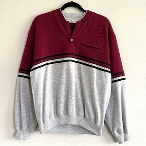 90’s Y2K Alexxus Exclusive Men's striped Maroon Gray Rugby Sweater